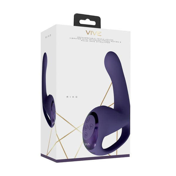 Riko Rechargeable Triple Action Vibrator with Advanced Finger Motion &amp; Pulse Wave Stimulator - Purple