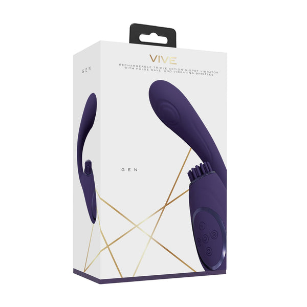 Gen Rechargeable Triple Action G Spot Vibrator with Pulse Wave and Vibrating Bristles Purple