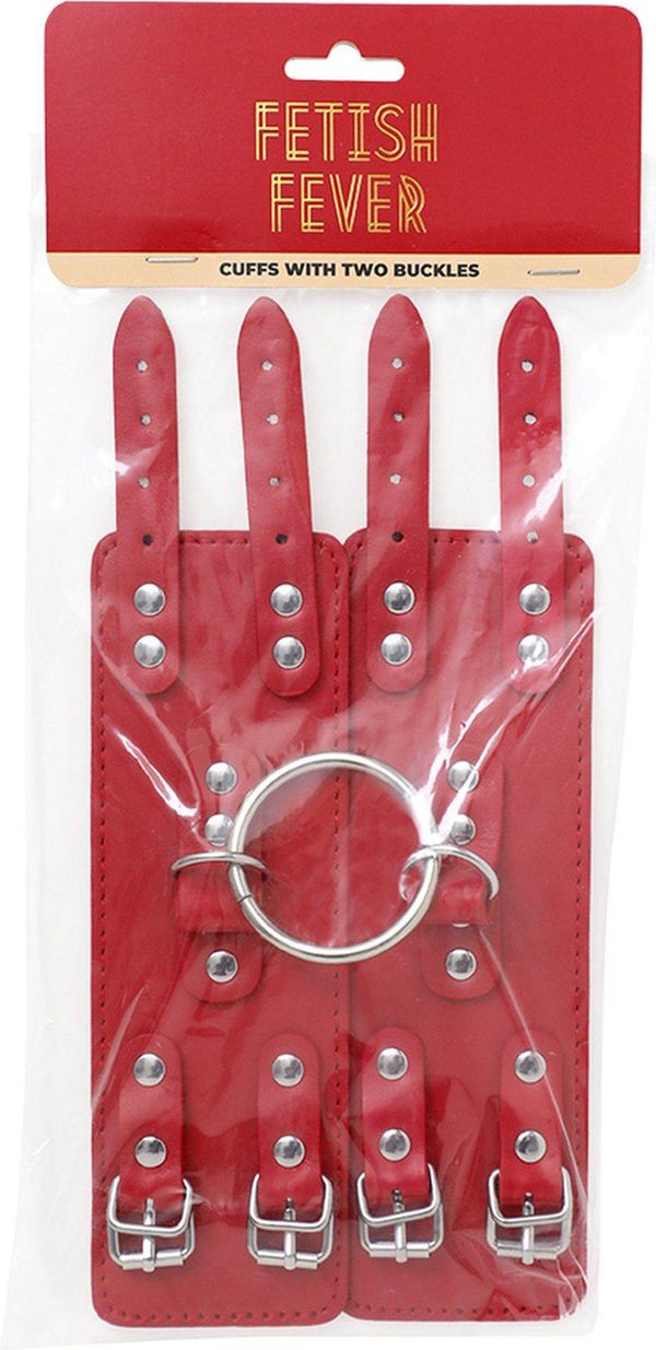 Fetish Fever   Cuffs with two buckles   Red