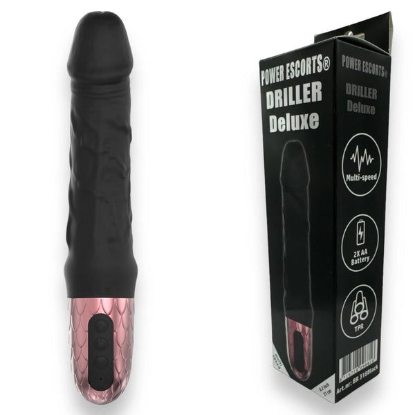 Power Escorts Driller De Luxe Black 21 Cm / 8.2 Inch Fat Silicone Realistic Vibrator