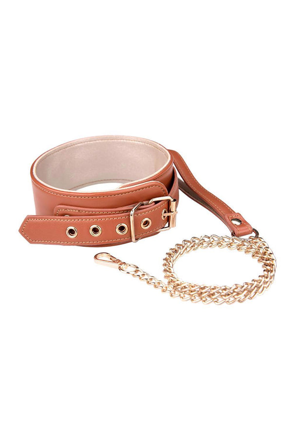 BLAZE ELITE COLLAR AND CHAIN ​​COGNAC VEGAN LEATHER
