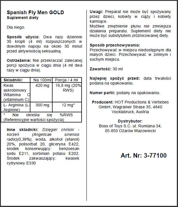 Dietary supplement Spain Fly Men GOLD strong 30ml