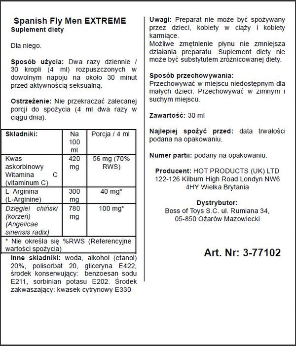 Diet supplement Spain Fly extreme men 30ml