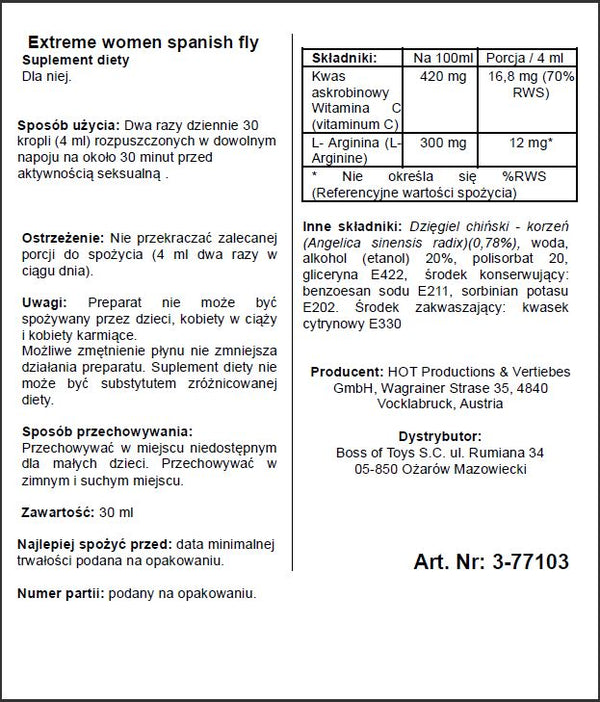 Dietary supplement Spain Fly extreme women 30ml