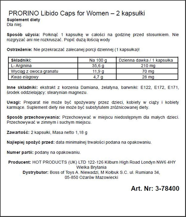 Diet supplement PRORINO Women 2pcs black line Libido Caps