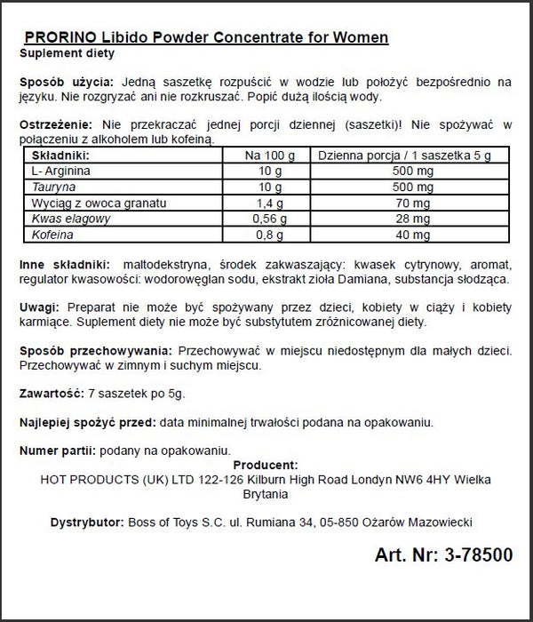 Diet supplement ERO PRORINO black line libido powder concentrate