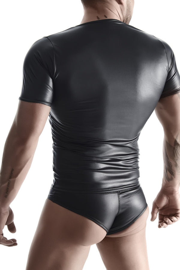 men's wetlook V-neck t-shirt M