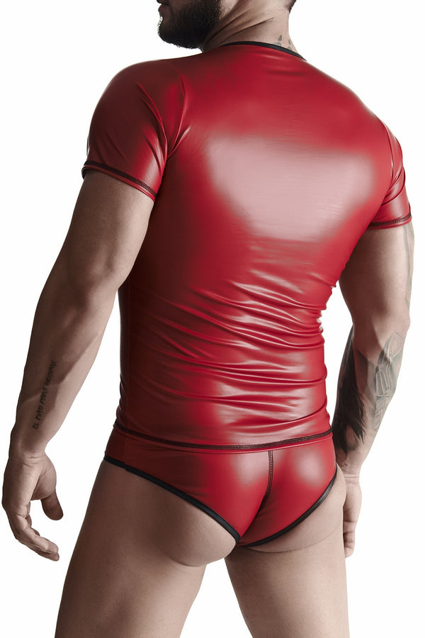 men's wetlook set: V-neck t-shirt, Brazilian briefs size M