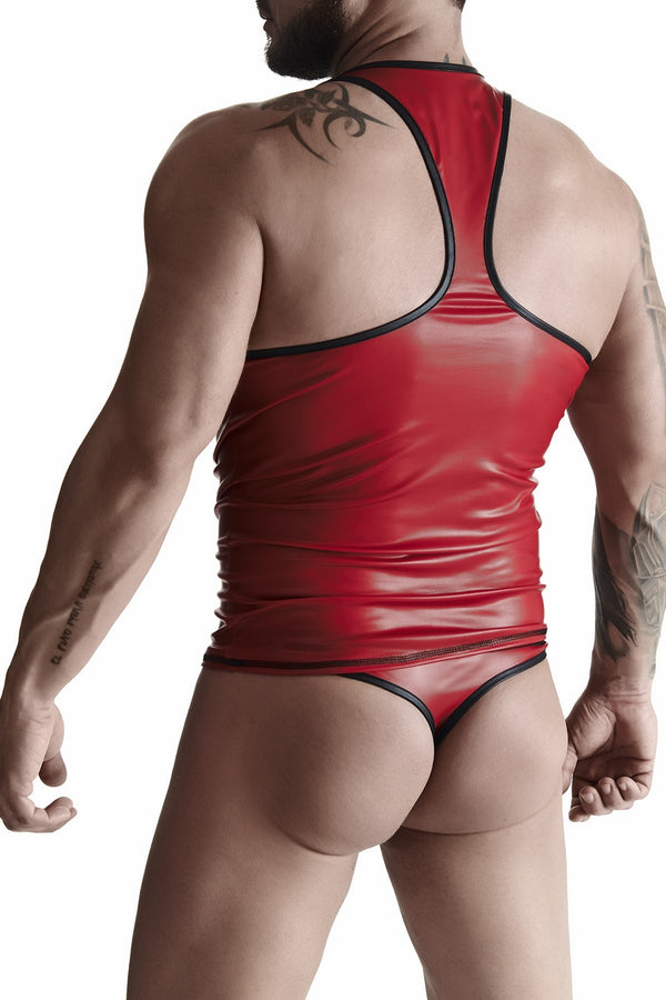 men's wetlook set: sleeveless t-shirt, thong with decorative tape on the front L