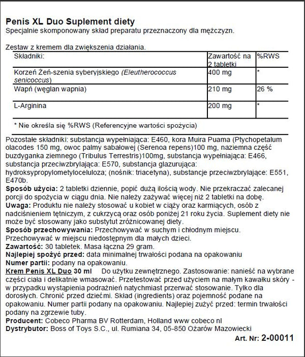 Penis XL DUO Pack EFS dietary supplement