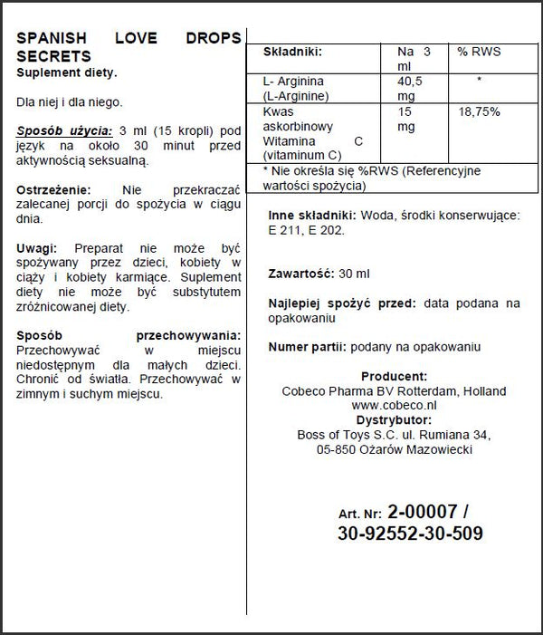 Dietary supplement Spanish Love Drops Secrets