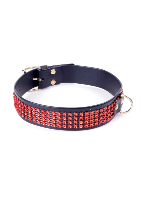 Fetish B   Series Collar with crystals 3 cm Red Line