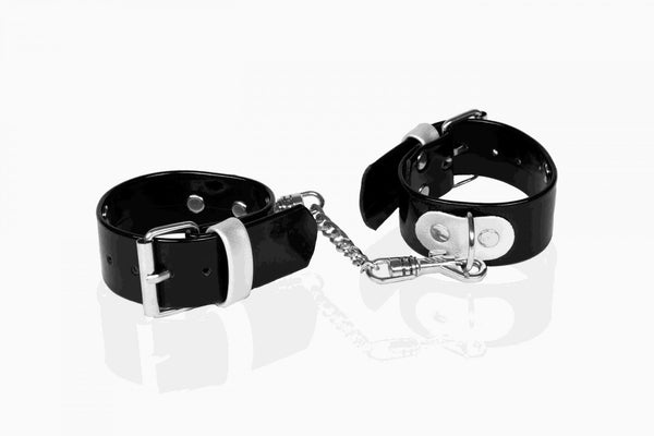 Kajdanki WHIPS lakier, kajdanki damskie na ręce, czarne, gładkie