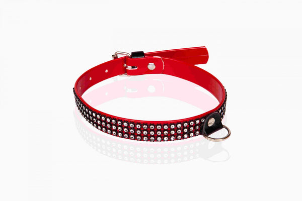 Wiązania WHIPS lakier, obroża damskaz kryształkami, czerwona, 2cm