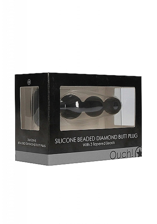 Silicone Beaded Diamond Butt Plug   Black