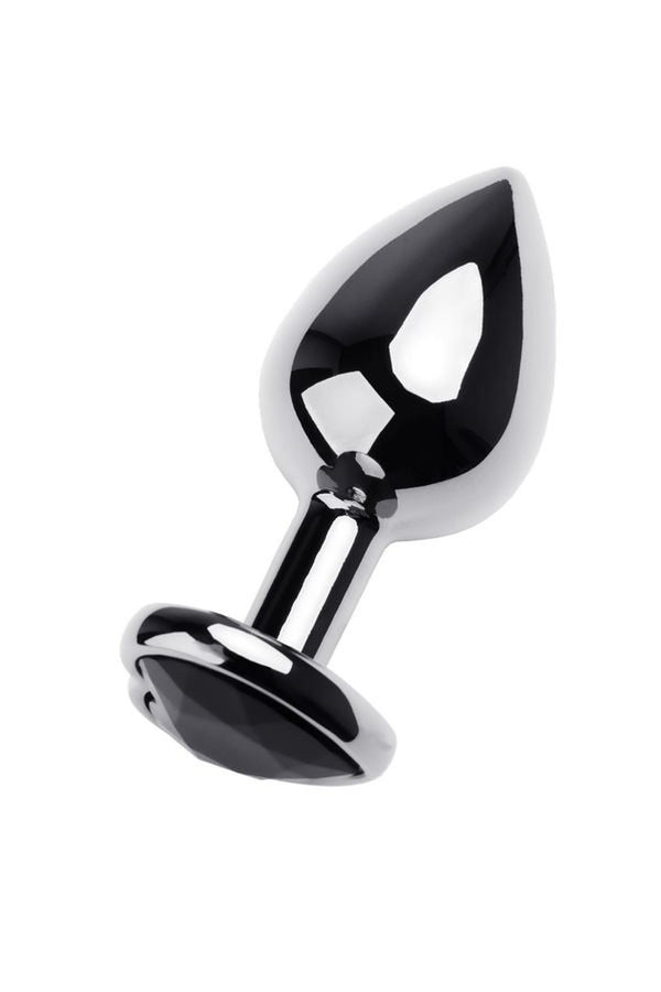 Silver anal plug TOYFA Metal with black heart shaped gem, length 7 cm, diameter 1,8 3,3 cm, weight 92 gr