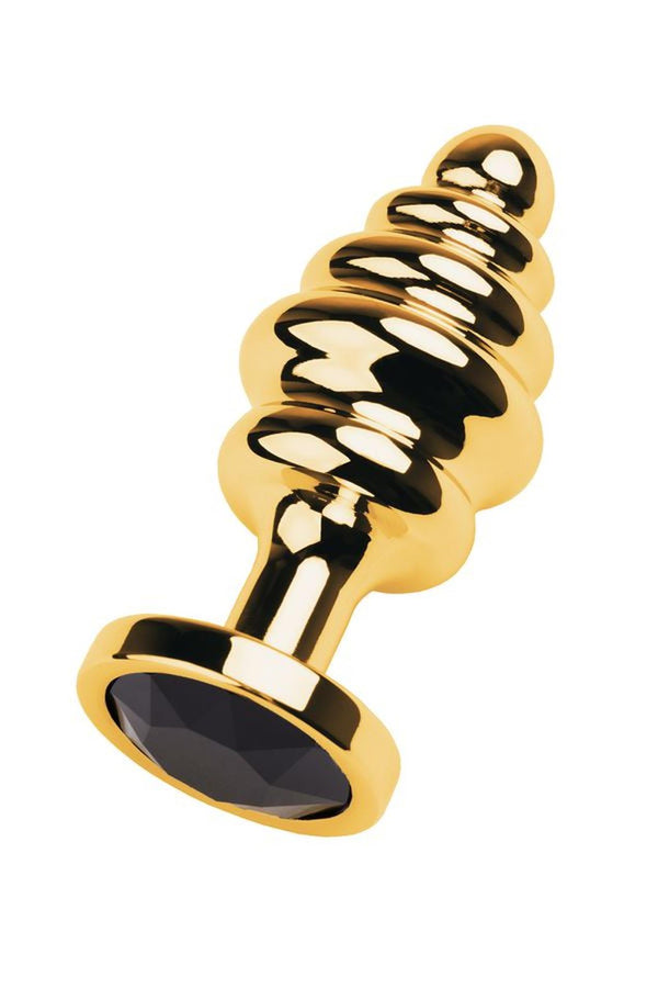 Golden anal plug with  black gem