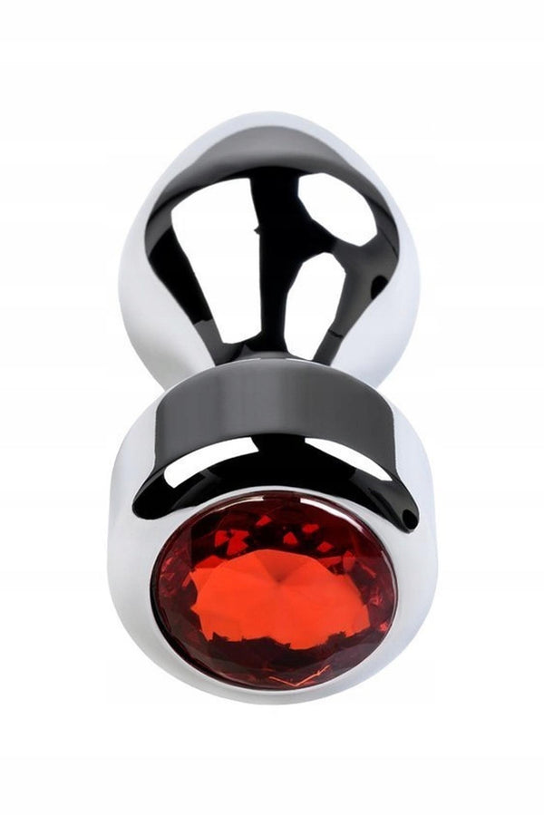 Silver anal plug TOYFA Metal with red round shaped gem,
