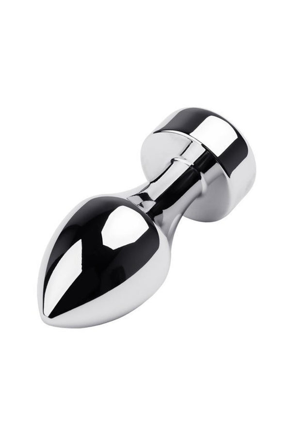 Silver anal plug TOYFA Metal with black round shaped gem, length 8,2 cm, diameter 2,5 3,8 cm, weight 210 gr