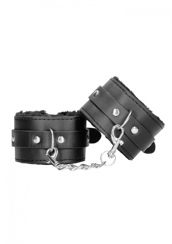 Plush Bonded Leather Hand Cuffs With Adjustable Straps
