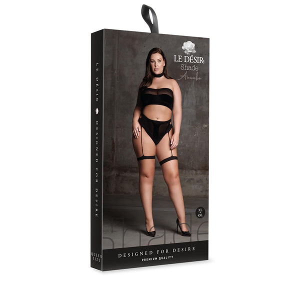 Ananke XII - Three Piece with Choker, Bandeau Top and Pantie with Garters - Plus Size