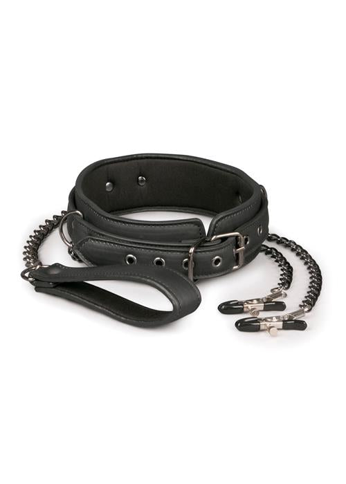 Bindings-Leather Collar With Nipple Chains